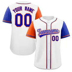 White Royal-Orange Raglan Sleeves Baseball Jersey