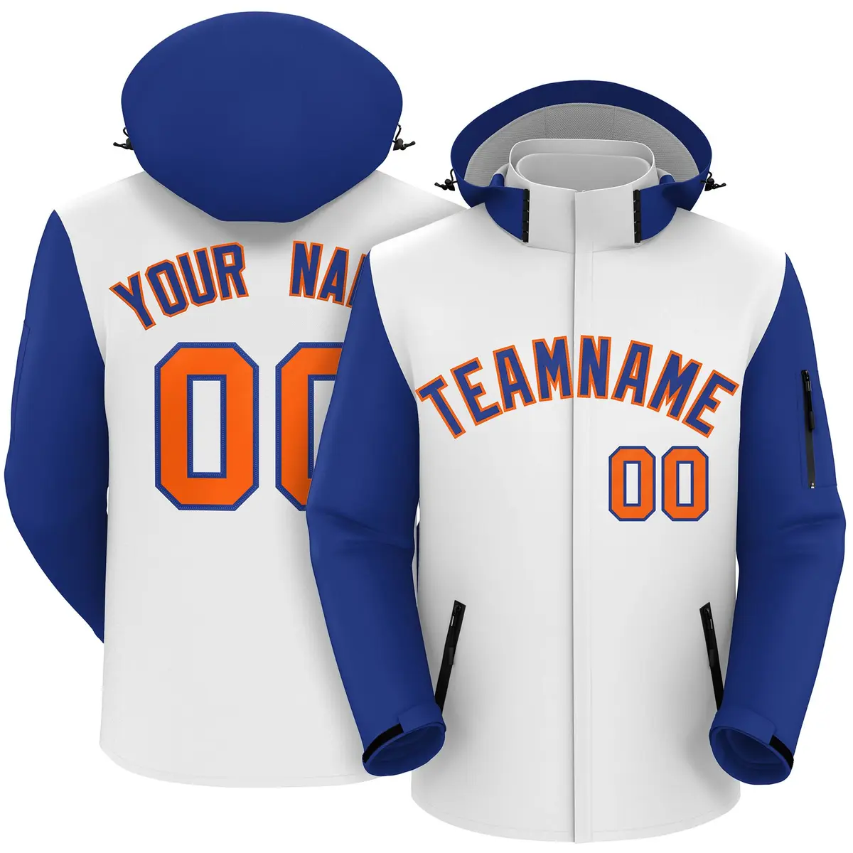 White Royal-Orange Raglan Sleeves Waterproof Jacket