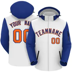 White Royal-Orange Raglan Sleeves Waterproof Jacket