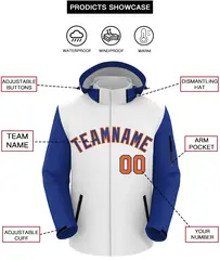 White Royal-Orange Raglan Sleeves Waterproof Jacket 2