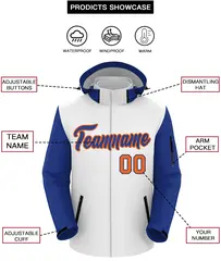 White Royal-Orange Raglan Sleeves Waterproof Jacket 2