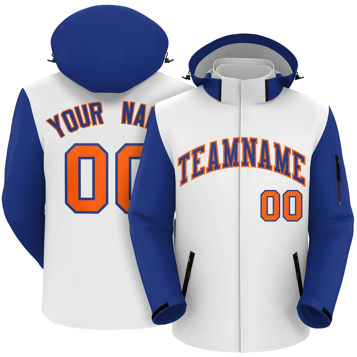 White Royal-Orange Raglan Sleeves Waterproof Jacket