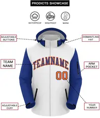 White Royal-Orange Raglan Sleeves Waterproof Jacket 2