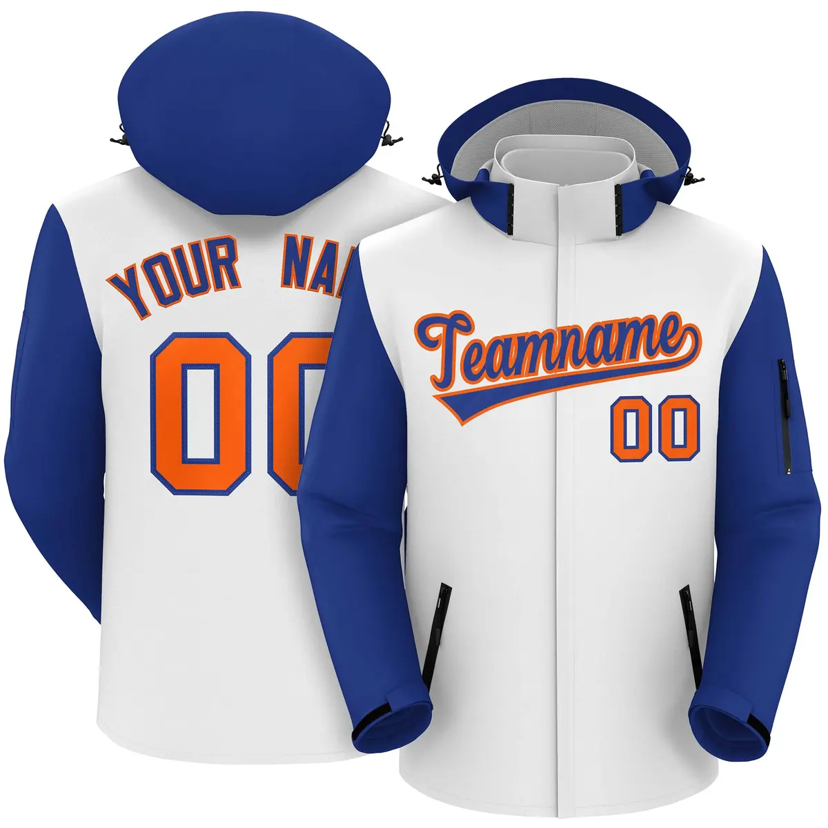 White Royal-Orange Raglan Sleeves Waterproof Jacket