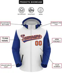 White Royal-Orange Raglan Sleeves Waterproof Jacket 2