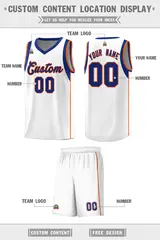 White Royal-Orange Sleeve Color Block Basketball Jersey 2
