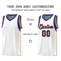 White Royal-Orange Sleeve Color Block Basketball Jersey 3