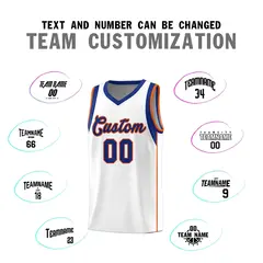 White Royal-Orange Sleeve Color Block Basketball Jersey 4
