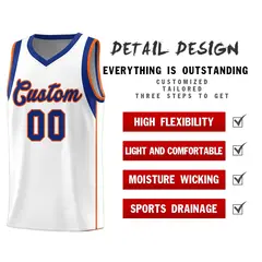 White Royal-Orange Sleeve Color Block Basketball Jersey 5