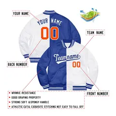 White Royal-Orange Split Two Tone Letterman Varsity Jacket 2