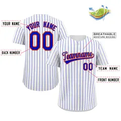 White Royal Orange Stripe Fashion Authentic Baseball Jersey 2