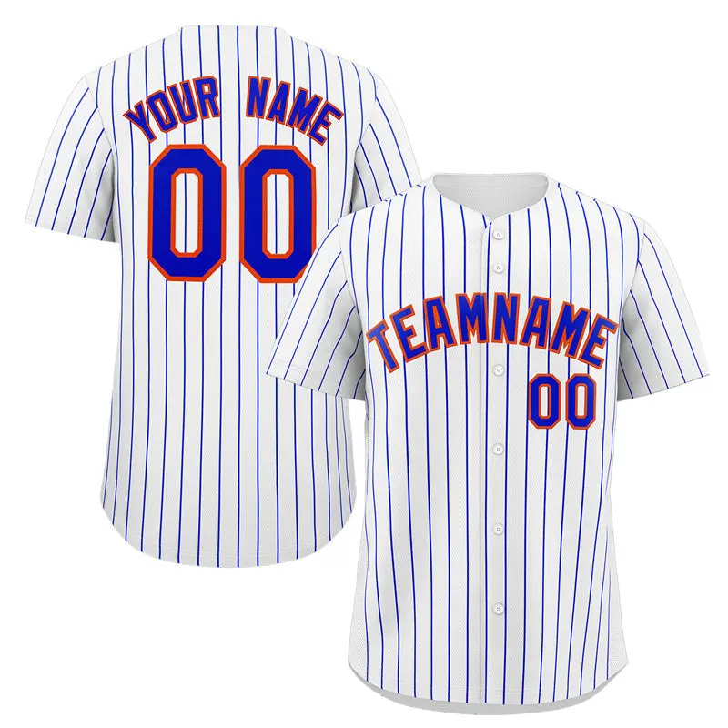 White Royal Orange Stripe Fashion Authentic Baseball Jersey