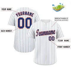 White Royal Orange Stripe Fashion Authentic Baseball Jersey 2