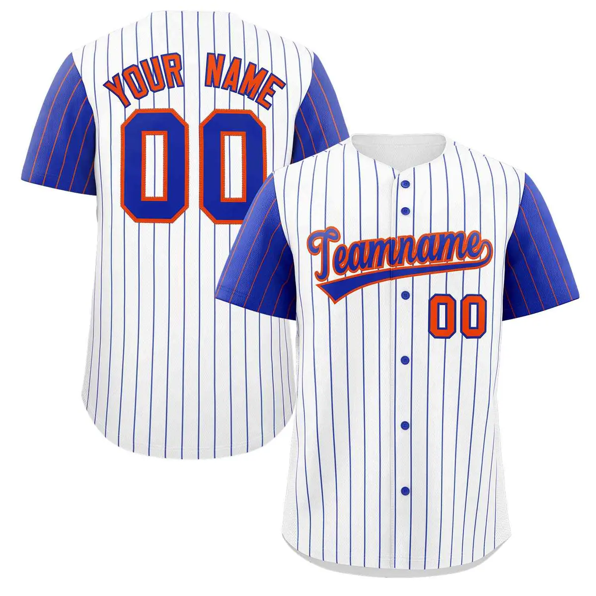 White Royal-Orange Striped Raglan Sleeves Baseball Jersey