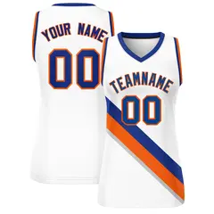 White Royal-Orange Thick Slash Mesh Basketball Jersey