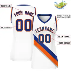 Women's White Royal-Orange Thick Slash Mesh Basketball Jersey 2