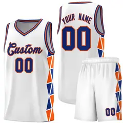 White Royal-Orange Triangle Splicing Basketball Jersey