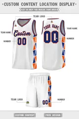 White Royal-Orange Triangle Splicing Basketball Jersey 2