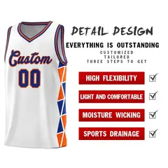 White Royal-Orange Triangle Splicing Basketball Jersey 4