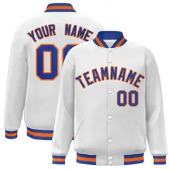 White Royal-Orange Varsity Full-Snap Letterman Jacket 1