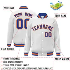 White Royal-Orange Varsity Full-Snap Letterman Jacket 2