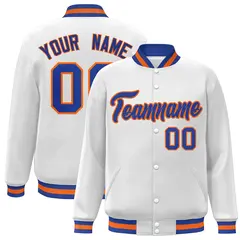 White Royal-Orange Varsity Full-Snap Letterman Jacket 1