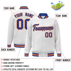 White Royal-Orange Varsity Full-Snap Letterman Jacket 2