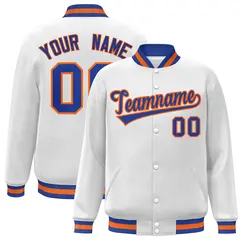 White Royal-Orange Varsity Full-Snap Letterman Jacket 1