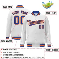 White Royal-Orange Varsity Full-Snap Letterman Jacket 2