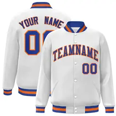 White Royal-Orange Varsity Full-Snap Letterman Jacket 1