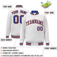 White Royal-Orange Varsity Full-Snap Letterman Jacket 2
