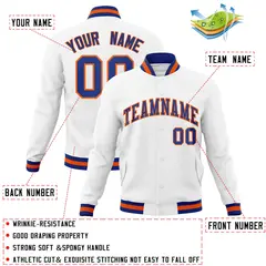 White Royal-Orange Varsity Full-Snap Letterman Jacket 4