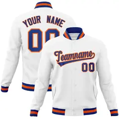 White Royal-Orange Varsity Full-Snap Letterman Jacket