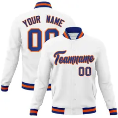 White Royal-Orange Varsity Full-Snap Letterman Jacket