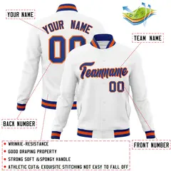 White Royal-Orange Varsity Full-Snap Letterman Jacket 4