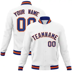 White Royal-Orange Varsity Full-Snap Letterman Jacket 1