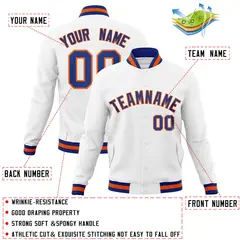 White Royal-Orange Varsity Full-Snap Letterman Jacket 4