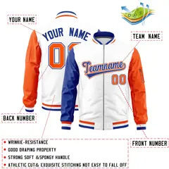 White Royal Orange Varsity Letterman Bomber Jacket Full-Zip Raglan 2