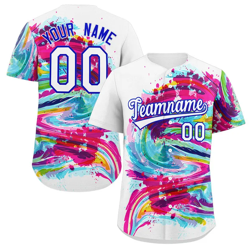 White Royal-Pink Graffiti Authentic Baseball Jersey