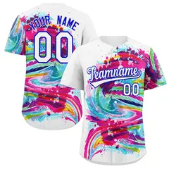White Royal-Pink Graffiti Authentic Baseball Jersey