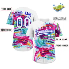 White Royal-Pink Graffiti Authentic Baseball Jersey 2