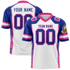 White Royal-Pink Raglan Side Pattern Football Jersey