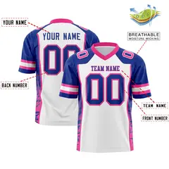 White Royal-Pink Raglan Side Pattern Football Jersey 2