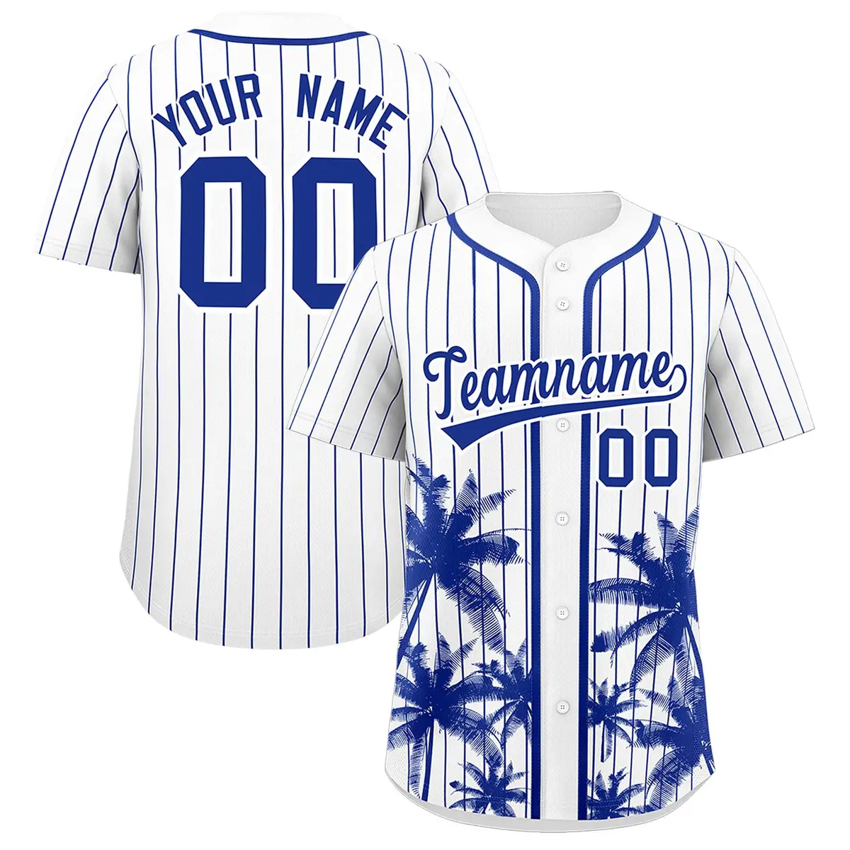 White Royal Pinstripe Coconut Tree Authentic Baseball Jersey