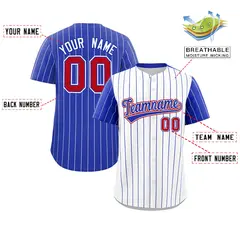 White Royal Pinstripe Raglan Sleeves Baseball Jersey 2