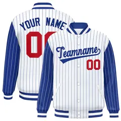 White Royal Pinstripe Raglan Varsity Letterman Baseball Jacket 1