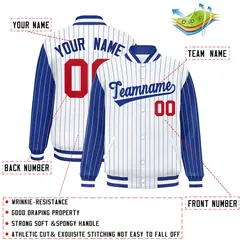 White Royal Pinstripe Raglan Varsity Letterman Baseball Jacket 2