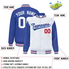 White Royal Pinstripe Raglan Varsity Letterman Baseball Jacket 2