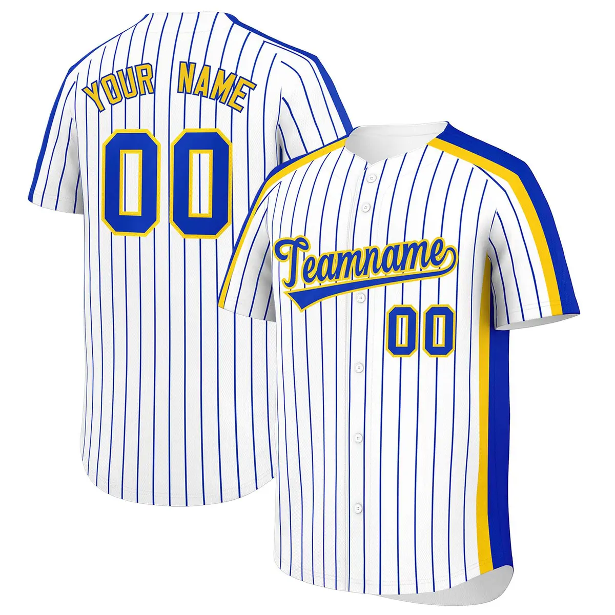 White Royal Pinstripe Two-tone Side Baseball Jersey