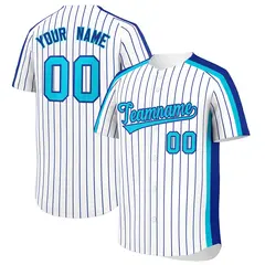 White Royal Pinstripe Two-tone Side Baseball Jersey